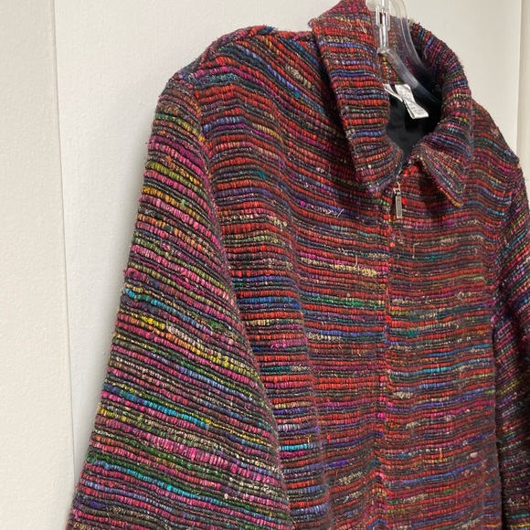 CHICO’S Silk Muticolor Jacket • size 2 aka Large • zip up • striped woven design - Picture 2 of 14